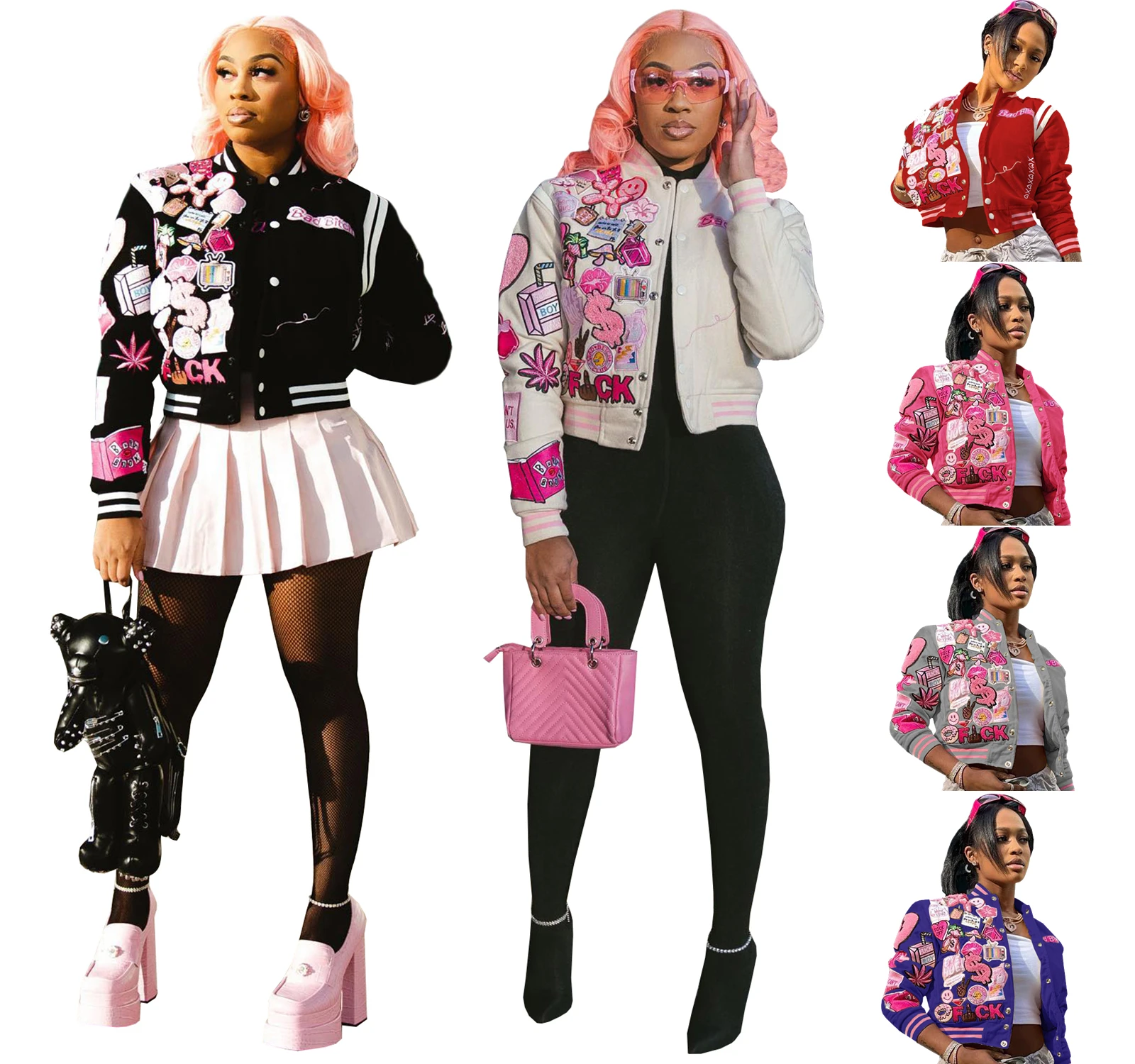 2023 Burn Book Plastic Varsity Jacket Coat Bad Bitch Printed Baseball