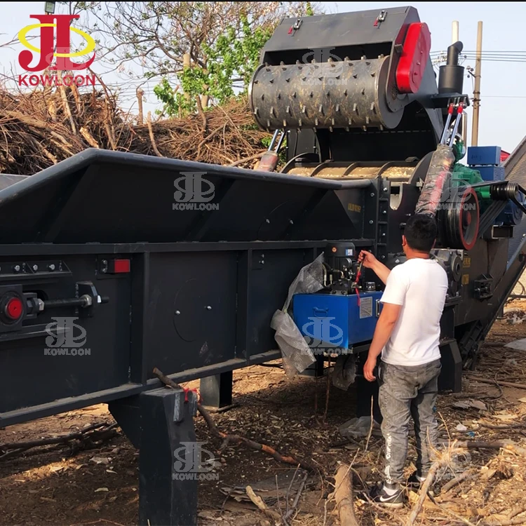New Type 15 Tons Per Hour Forced Feeding System Stationary / Portable Drum Wood Chipper