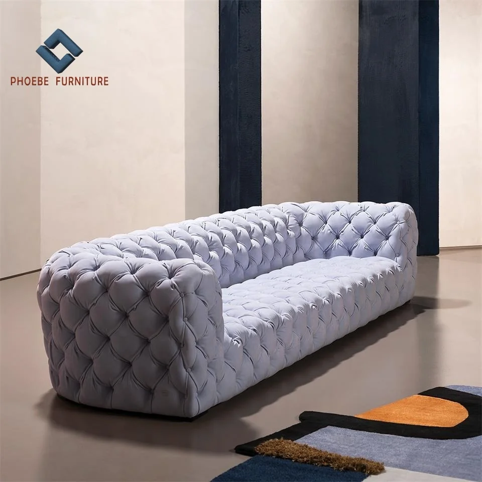 Luxury Top Grade Nubuck Chesterfield Genuine Leather Tufted Chester Moon Sofa Set