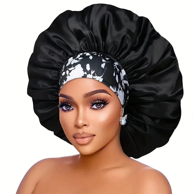 Large Size Printing Wide Band African Sleep Cap Elastic Satin Bonnets ...