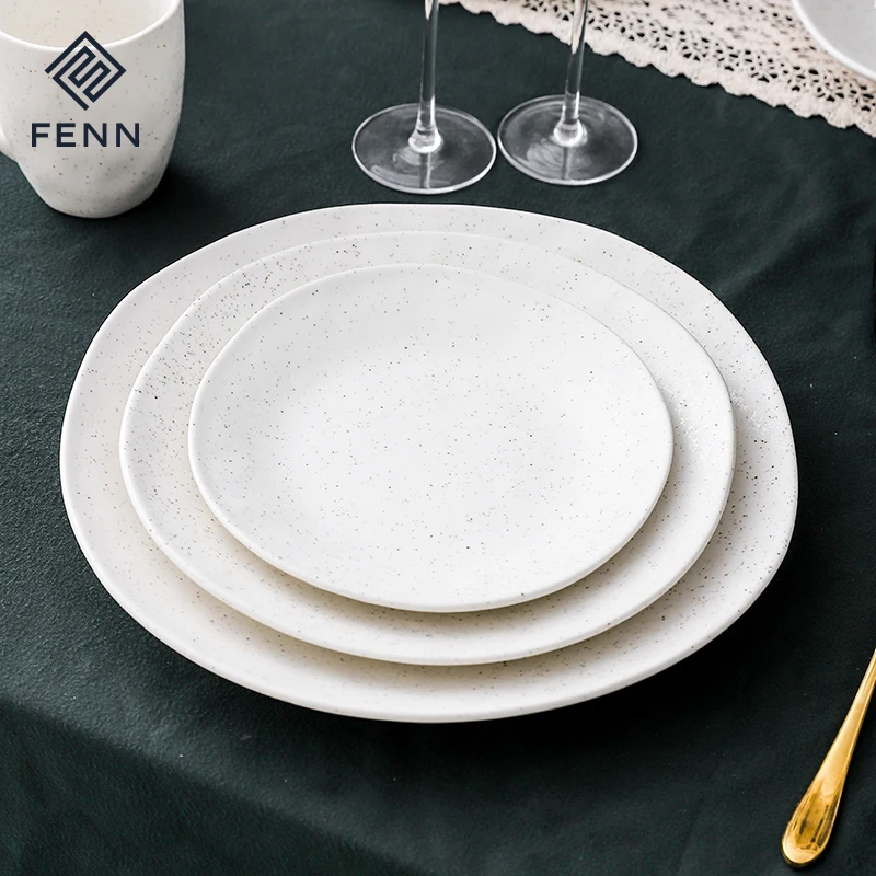 FENN Western Style Restaurant Plates Splash-ink Round Porcelain Plates Wholesale Matt Dinner Dessert Plate Ceramic Dishes Set