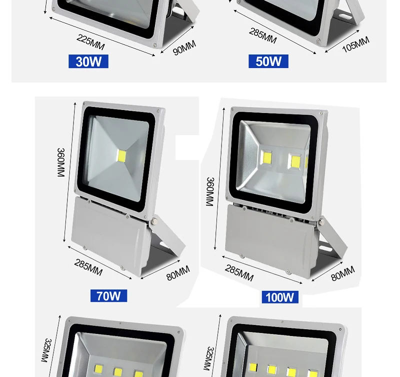 ไฟฟลัดไลท์ LED 30W 150W สีขาวหรี่แสงได้กันน้ำอลูมิเนียมกันระเบิดสำหรับไฟแนวนอน