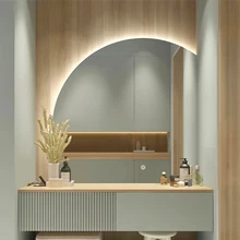 Half Moon Irregular Shape Frameless Defogger Smart Backlit LED Bathroom Wall Mirror