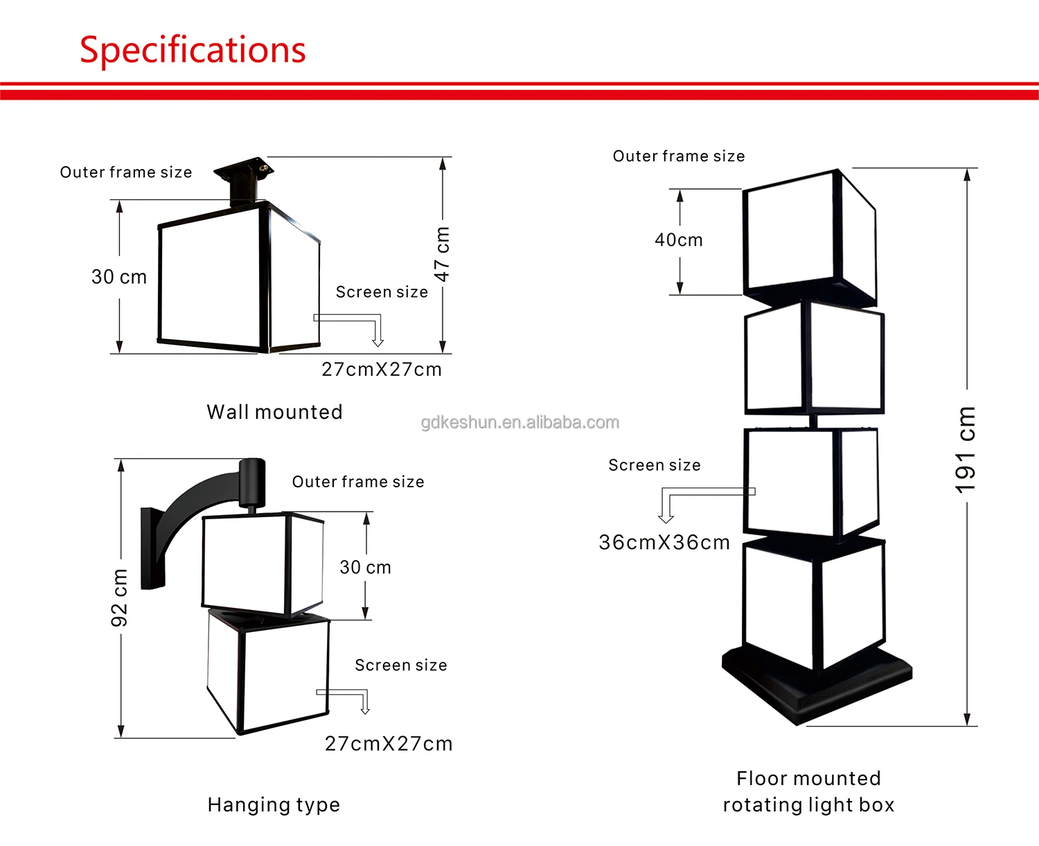 Hanging Rotating Menu Poster Display Board Light Box Cube Aluminum ...