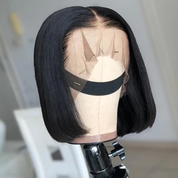 Belle 100% Unprocessed Virgin Human Hair Bob Wigs 13*4 Glueless Straight Frontal Short Hair Transparent 100% Virgin Human Hair