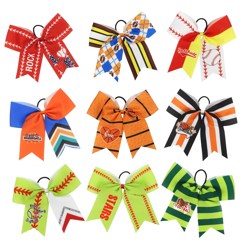 Midi Customized Printed Bows Elastic Cheerleading Bows Teen Girl Softball Baseball Competition Sports Bow Hair Ties