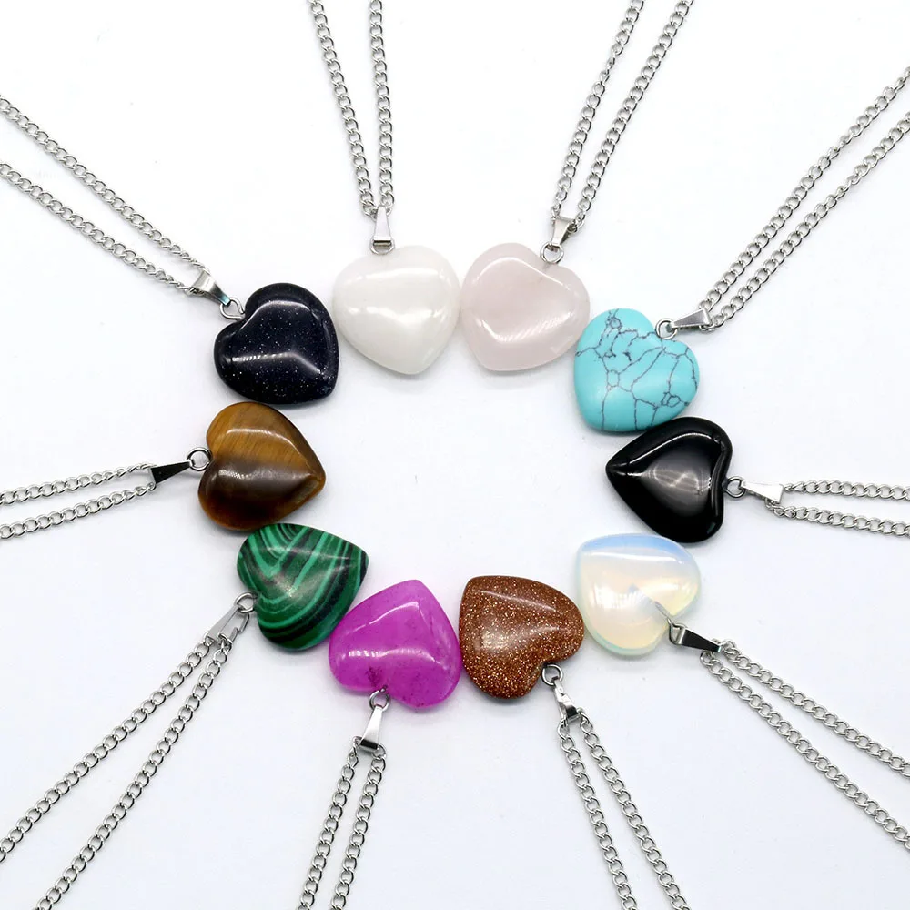 New Natural Heart-shaped Reiki Chakra Pendant Charms Beads For Necklace 15mm 