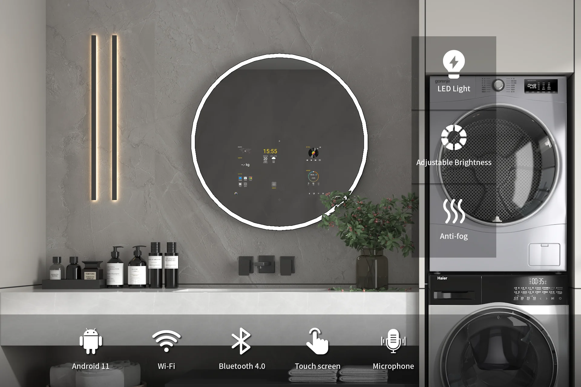 Bathnology Bathroom WIFI Touch Screen Android Smart Magic Mirror with Lights