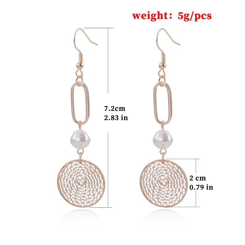 Wholesale 18k Gold Stainless Steel Geometric hollowed-out circle pearl Earring for Women