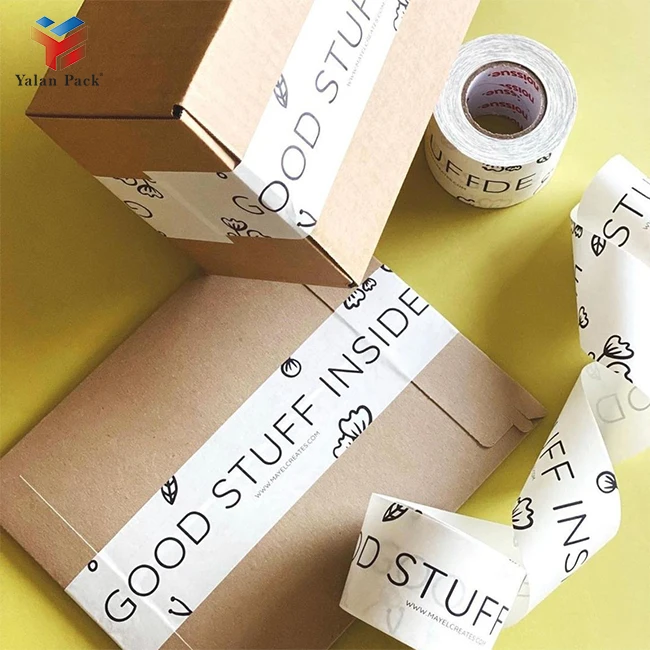 Yalanpack Custom Logo Biodegradable Kraft Paper Tape Waterproof Packaging Adhesive Printed Packing Tape for Carton Sealing