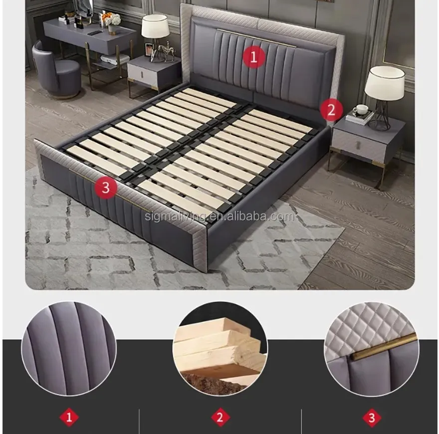 Modern frame wingback headboard upholstered cal king bed platform bed