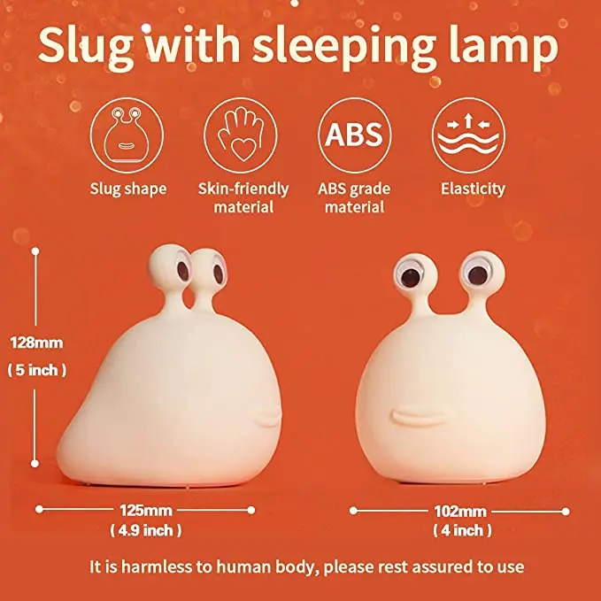 USB Rechargeable Slug Touch Sensor Eye Protection LED Wireless Charger Cute Small Night Cartoon Silicone Children Led Lamp Toy