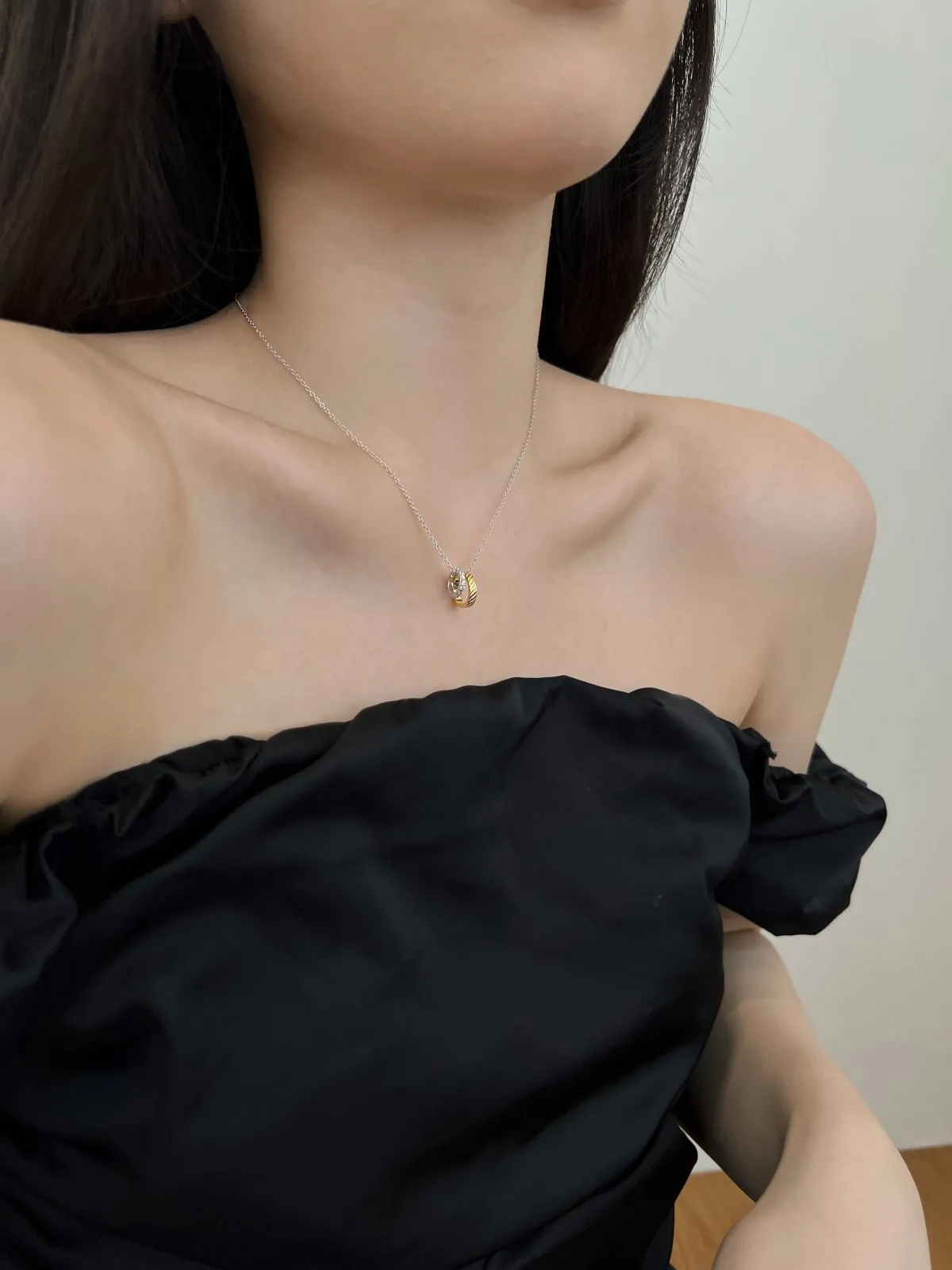 KAKODIY Boutique Jewelry Simple Zircon Zirconia Necklace Double Circle Pendant 18K Gold Plated 925 Sterling Silver Eternal Women's Necklace detail 3