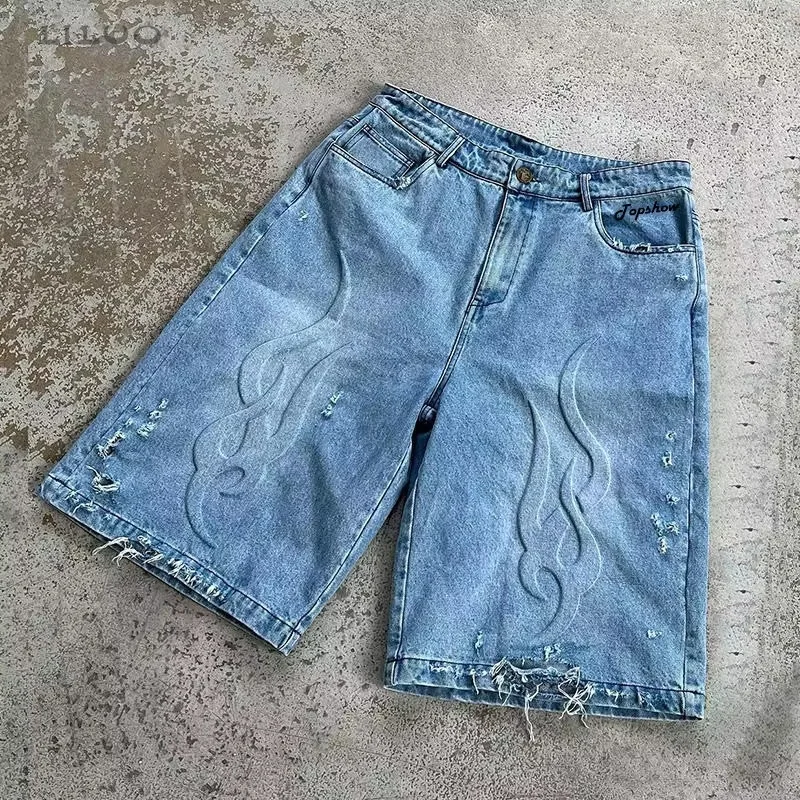 パンツ Live's 567 Customized Denim Jorts Men's Y2K Style Wide Leg Jorts Loose Fit Jean Shorts- Size
