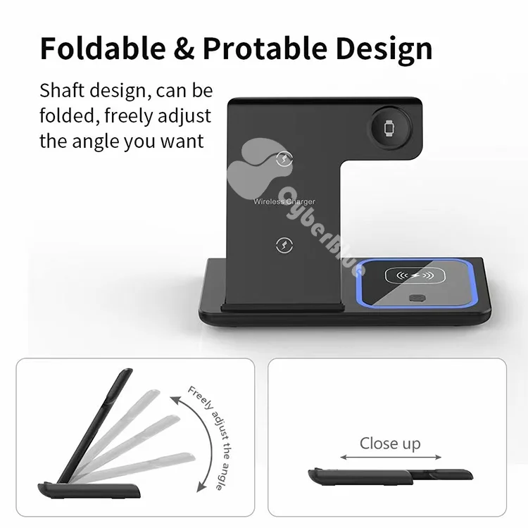 3 In 1 Desktop Wireless Mobile Phone Charger Stand Foldable Mobile Cell