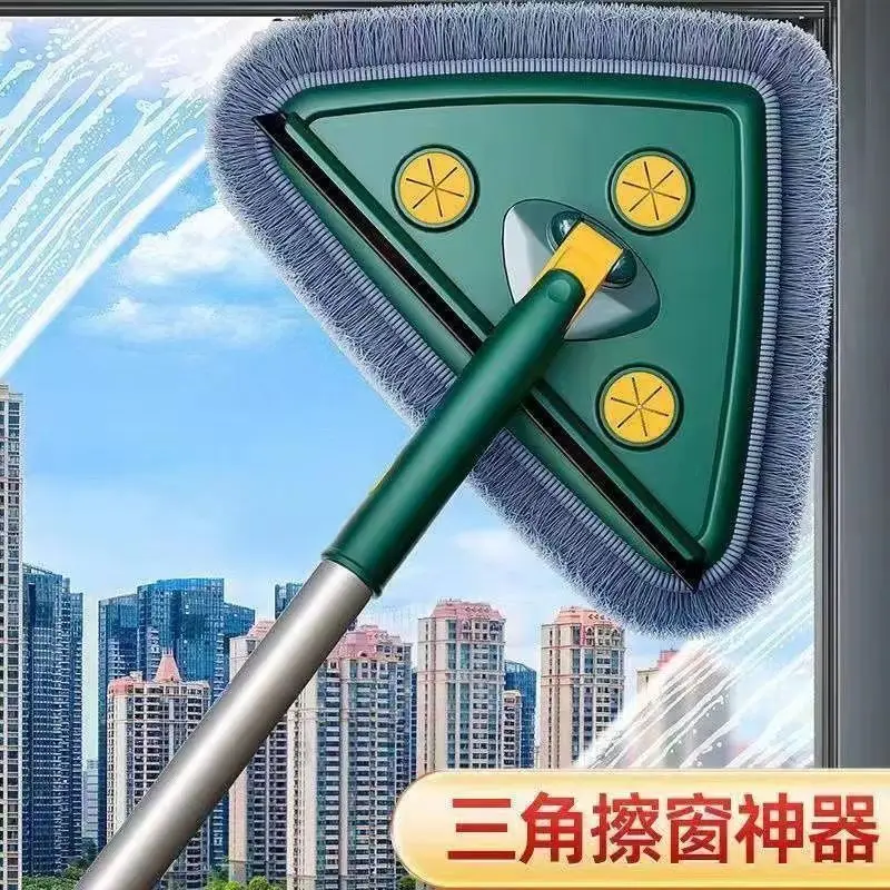 Triangular Mop Microfibre Head Aluminum Pole For Home Cleaning Ceiling Floor