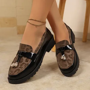 QuiteS 2026 Autumn New Plus Size Leopard Print Low-Top Shoes Tassel Retro Slip-On Loafers Casual Shoe for Women