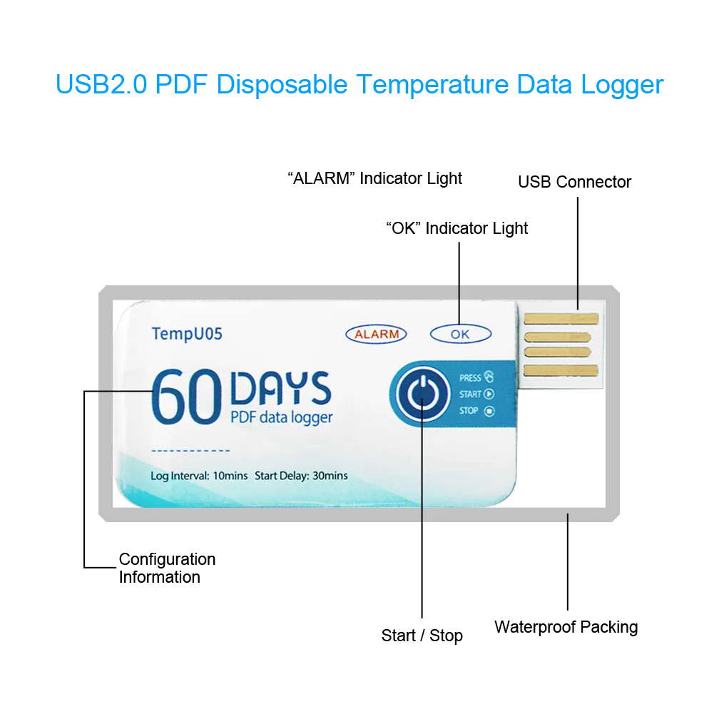Original Temperature Data Logger Disposable Single USB Temperature Recorder Instrument TempU05