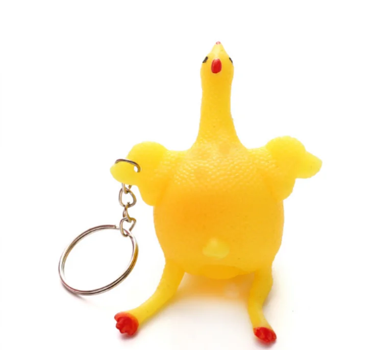 Yellow Laying Egg Hens Chicken Funny Relax Fidget Trick Toy Key Chain W/Ring New 