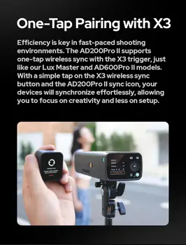 Godox AD200 Pro II Godox AD200Pro II Godox AD200ProII, One-Tap Sync with X3, Optimized Flash Heads, BiColor LED Modelling Led detail image