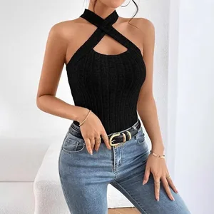 2025 Summer New Slim Fit Cross Hanging Neck Sleeveless off Shoulder Women's Sexy Vest