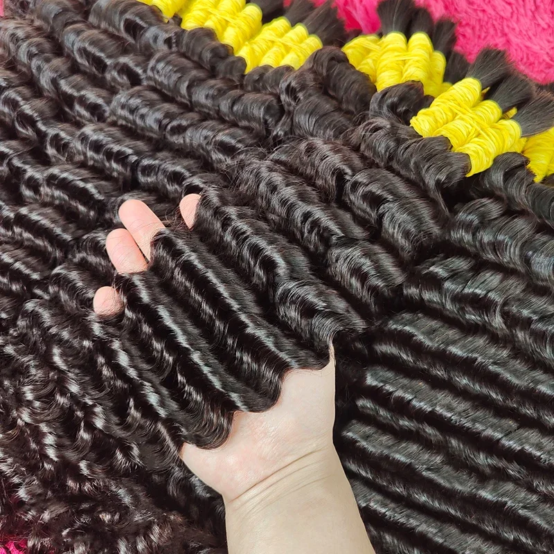 100 % menneskehår Virgin Deep Wave Curly Bulk vævning til fletning Ubehandlet 30 tommer_voghion.com