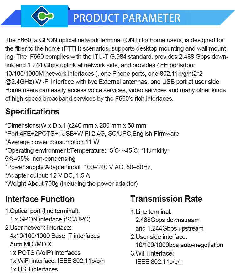 Band Gpon Dual Ont F660 V5.0 V5.2 V6.0 V8.0 1pots+4ge+usb+1wi-fi ...