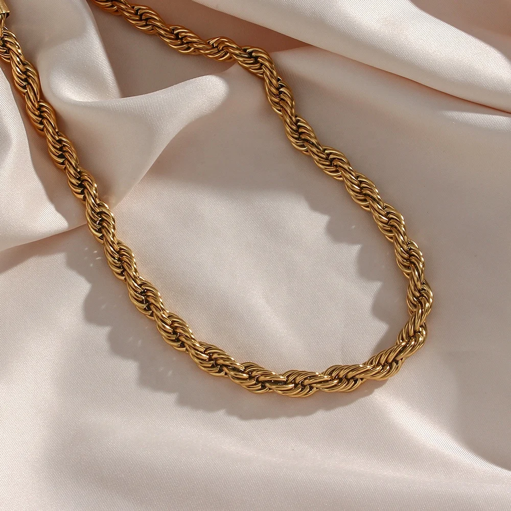 Drop Ship Chunky Twisted Rope Chain Necklace 18K Gold Plated Stainless Steel Choker Necklace Jewelry Making Supplies