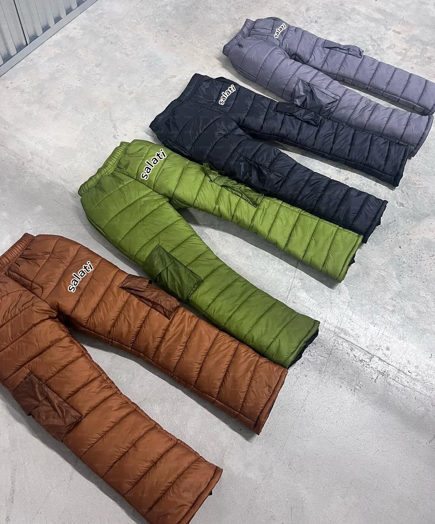 Custom Flared Pants Screen Print Baggy Loose Thick Winter Windproof Bubble Nylon Cargo Puffer Pants Men