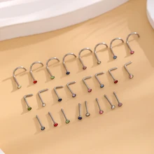 100Pcs Mix Color & Style Small 20G Nose Studs Stainless Steel Curved Nose Stud Bend L Shape  Nose Ring Screw Piercing Jewelry