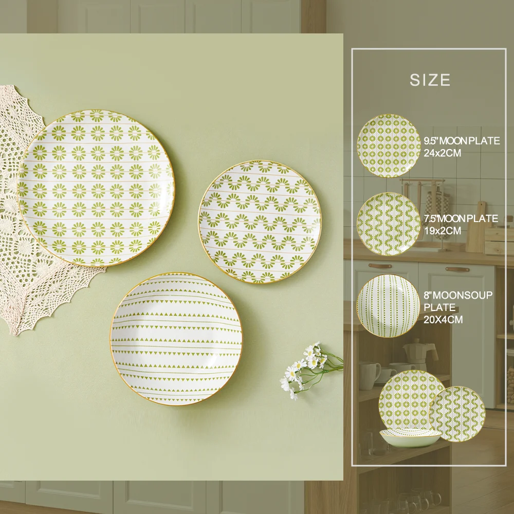 18-Piece Green Ceramic Tableware Set Fresh and for Restaurants and Hotels Dinnerware for Wholesale