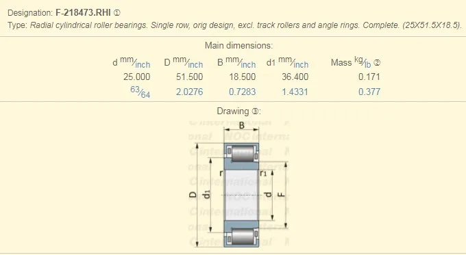 F F-218473 Cylindrical Roller Bearing - 25x51.5x18.5mm