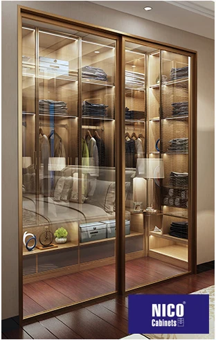 NICOCABINET Высококачественная индивидуальная Роскошная золотая стеклянная дверь современный шкаф мебель для чулана