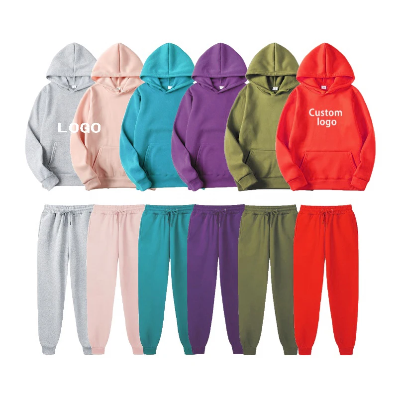 Custom Colors Logo Jogger Fleece Pullover Sweatsuit Hoodie Unisex Two ...