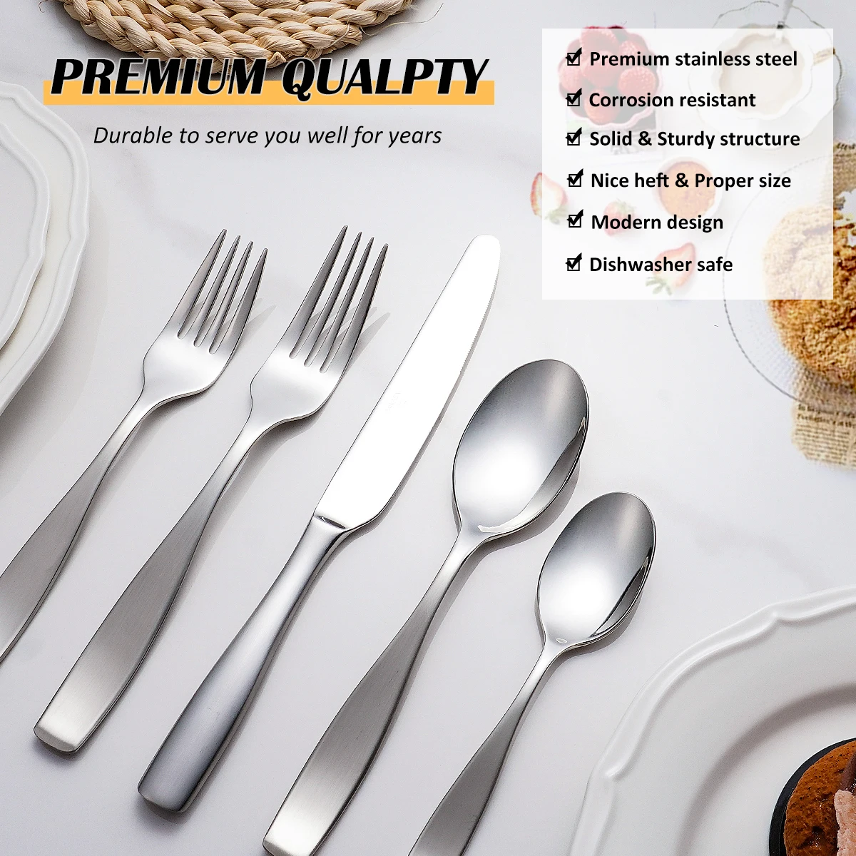Wholesale Luxury Wedding Silver Cutlery Heavy Duty Knife Spoon Fork Mirror Matte Stainless Steel