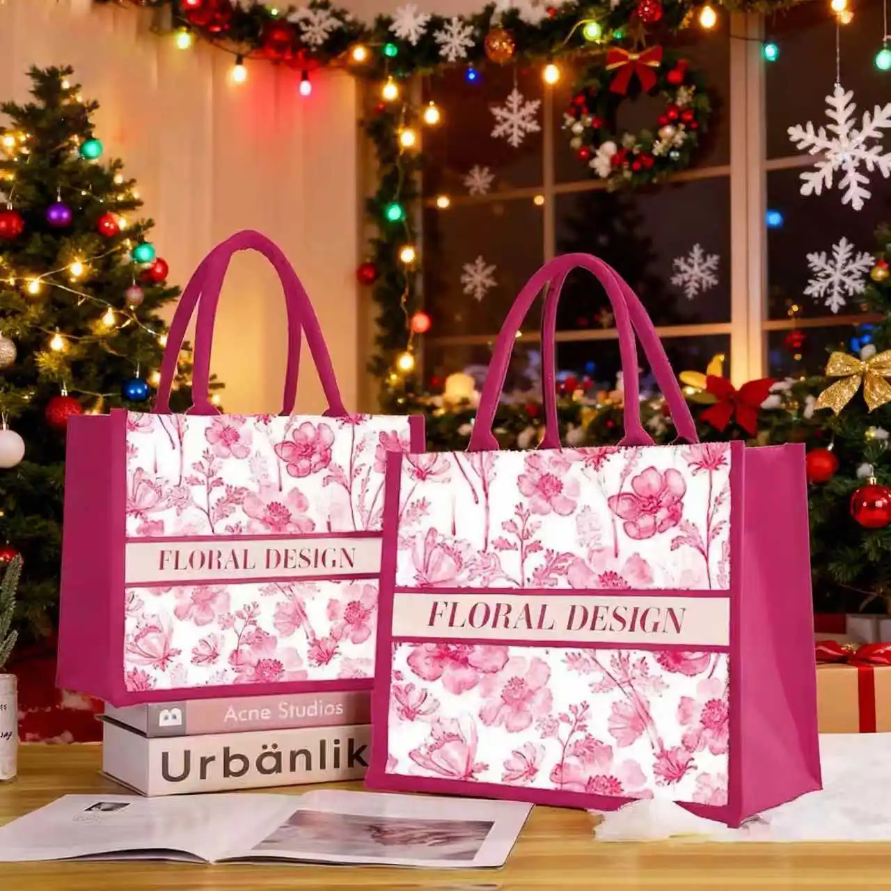 Factory Wholesale Custom Vintage Floral Design Canvas Tote Bags with Heat Transfer Printing for Shopping & Gifts