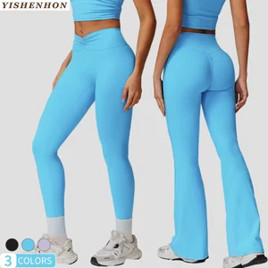 YISHENHON Custom High-Waisted Women's Gym Flare Pants V-Shape Scrunch Butt Lift Fitness Yoga Leggings Solid for Sports Workout