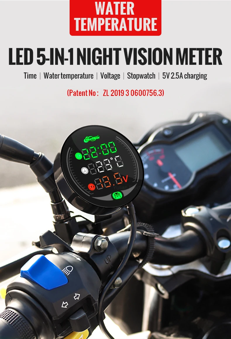 Digital Display Car Motorcycle Temp Meter Waterproof Meter