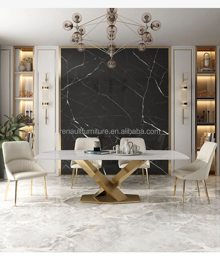 A301 Modern Luxury Dining Table Sets Gold Color 6 Chairs| Alibaba.com