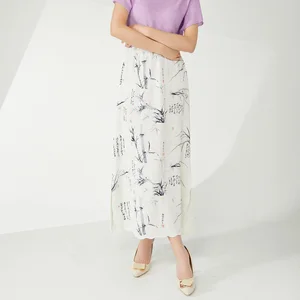 Women's Vintage-Style Pleated Skirt Fashionable and Personalized Retro Stretch Printed A-Line Skirt With Natural Waistline Slit