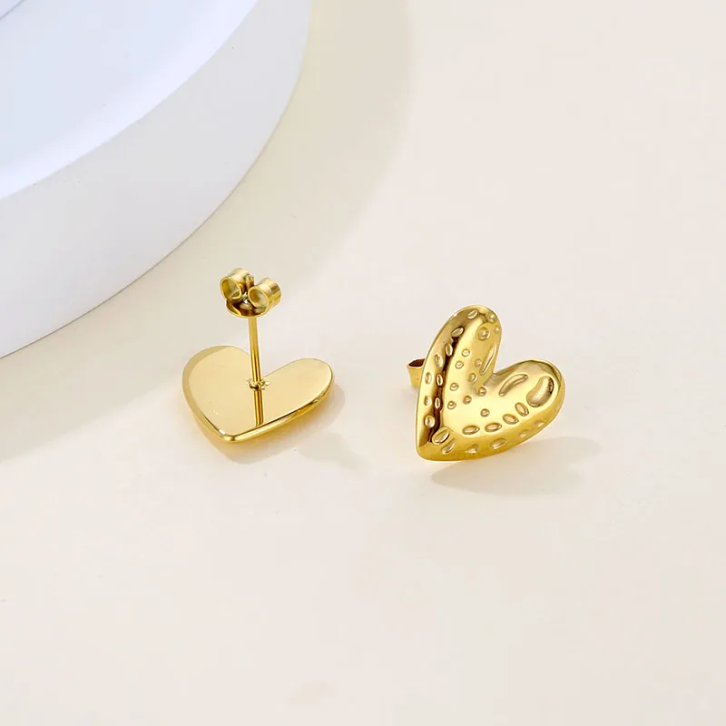 High Quality Women Jewelry Stainless Steel 18k Gold Heart Shape Stud ...
