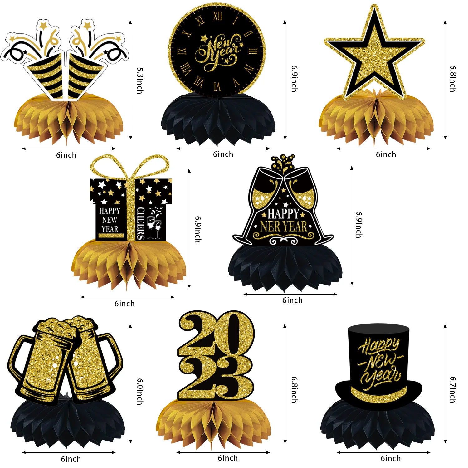 New Year Party Centerpieces Decorations - 11 Pcs Honeycomb Table Toppers, Gold & Black, 3D Theme Decor For 2023 Celebration - View #6