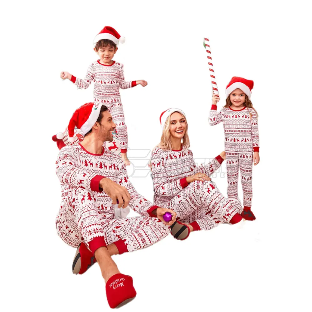 Christmas Casual Sleepwear Set for Adults 100% Cotton Long Sleeve Tee Pants Merry Christmas Lounge Pajama Suit for Winter