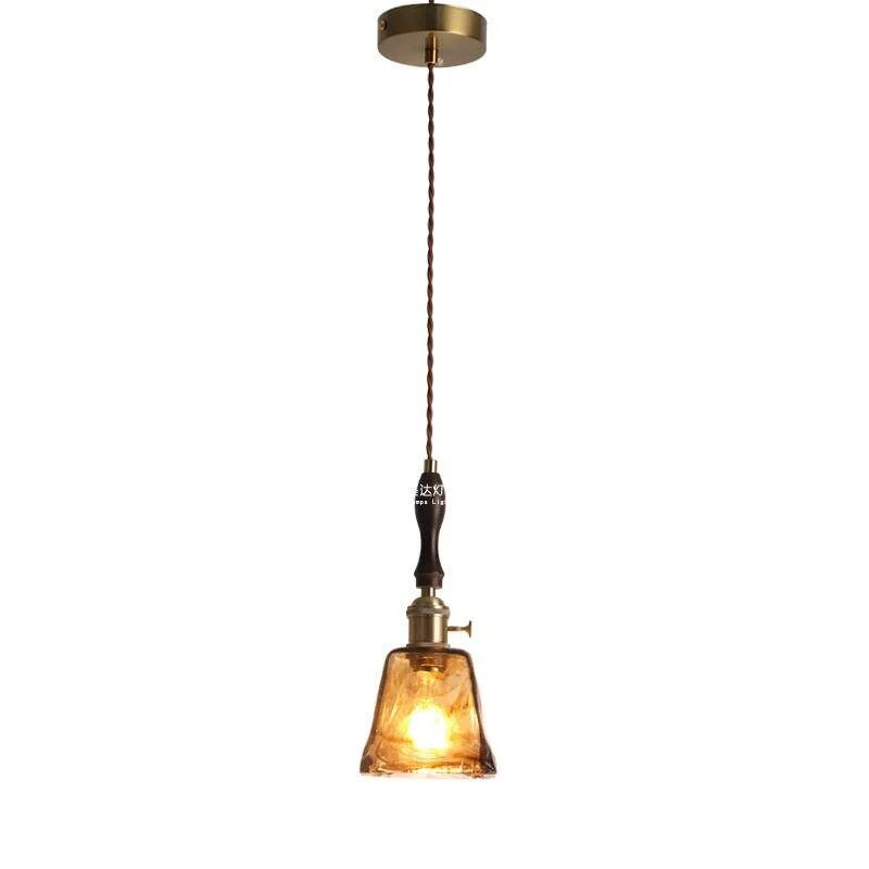 Retro-Glas-Restaurant-Kronleuchter in Walnussoptik für Hochzeit, Fenster, Café, Bar, Eingangshalle, Flur und Nachttisch – LED-Warmlicht aus Eisen und Glas