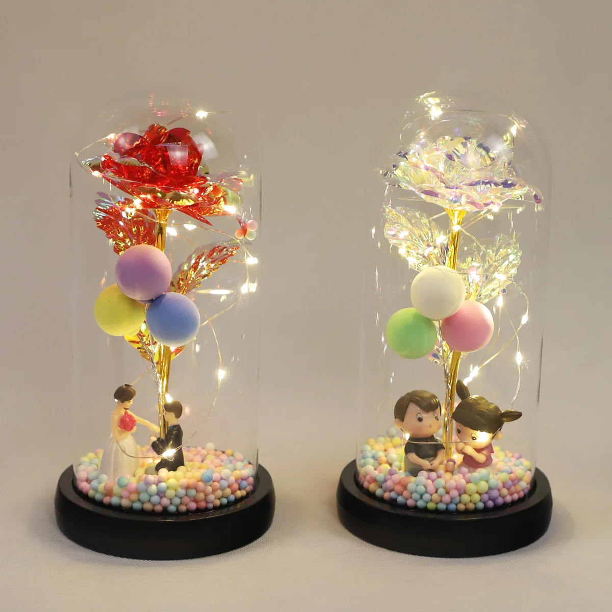 Factory Direct Sell Galaxy Rose Shiny With Led Lights Fake Flower Inside Romantic Valentine's Day Gift Glass Flower Dome supplier