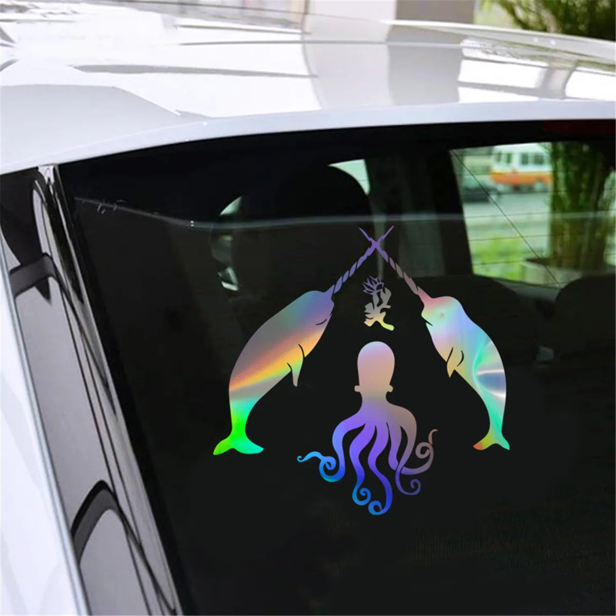 2pcs Octopus Shark Flower Vinyl Decal Motorcycle Window Laptop Car Door Stickers 