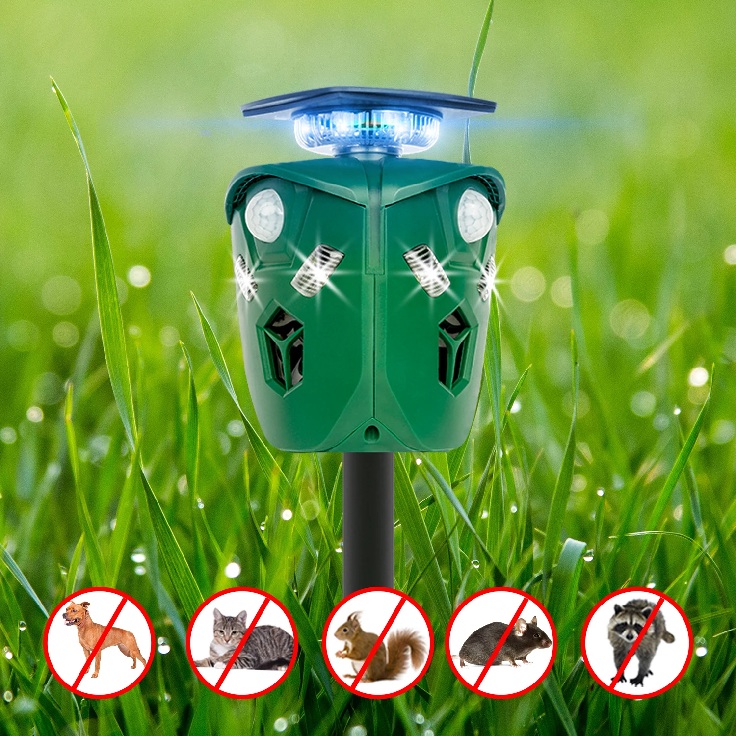 X-Pest Ar16 360 Degree Ultrasonic  Solar Animal Repeller Flame Light Deer Repellent With Motion Sensor