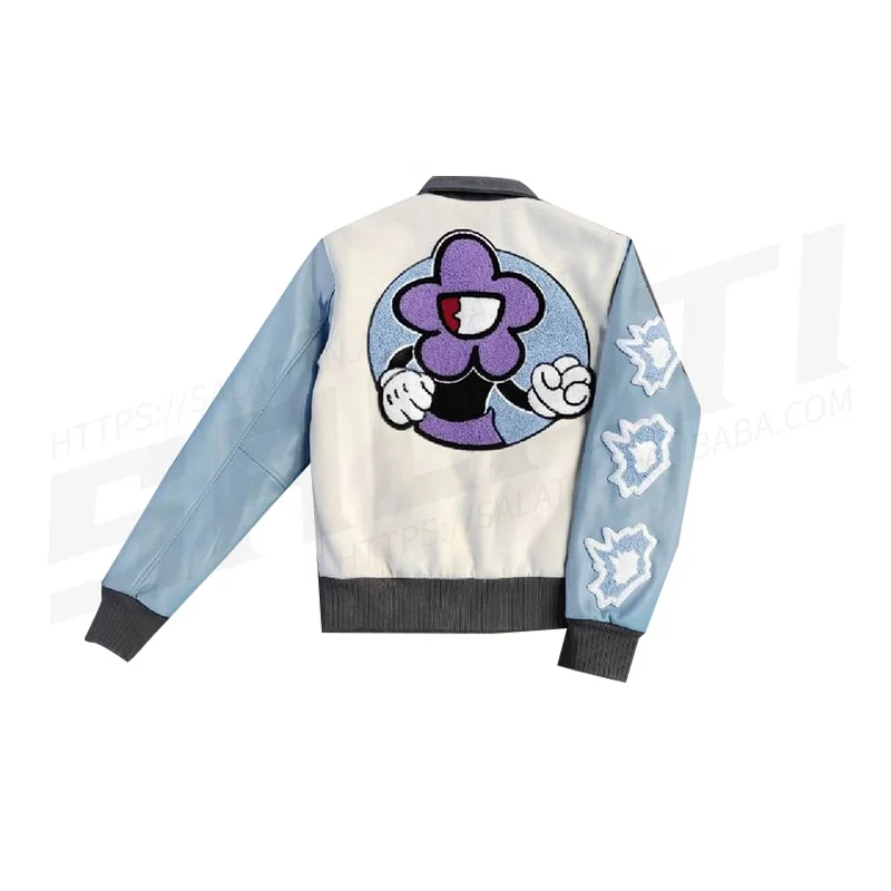 Custom Winter College Jacket Design Breathable Cotton Fleece Button Chenille Towel Embroidery Baseball Bomber Letterman Varsity gallery 4