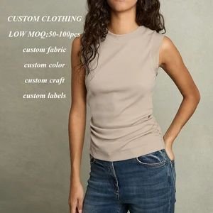 Factory Summer New Design Solid Color tank Tops Custom Ruched Bottom Women High Stretch Knitted Ribbed Sleeveless Vest tank Top