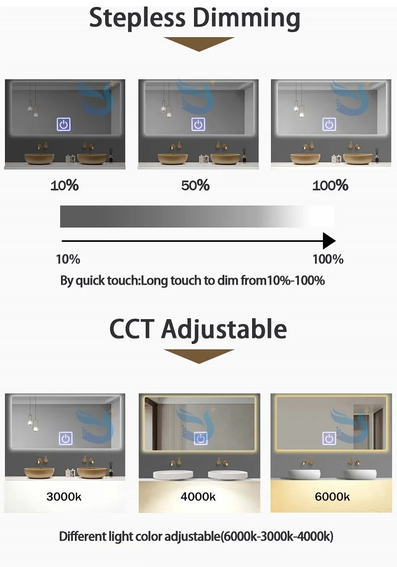 Single Key Led Single double color Dimmer Touch Switch Sensor For Smart Make Up Bathroom Mirror factory